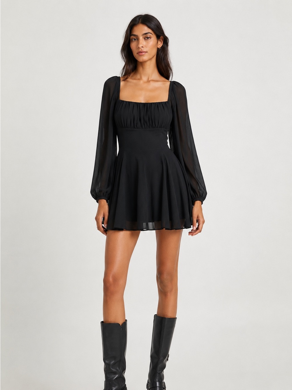 Boohoo Woven Puff Sleeve Skater Dress